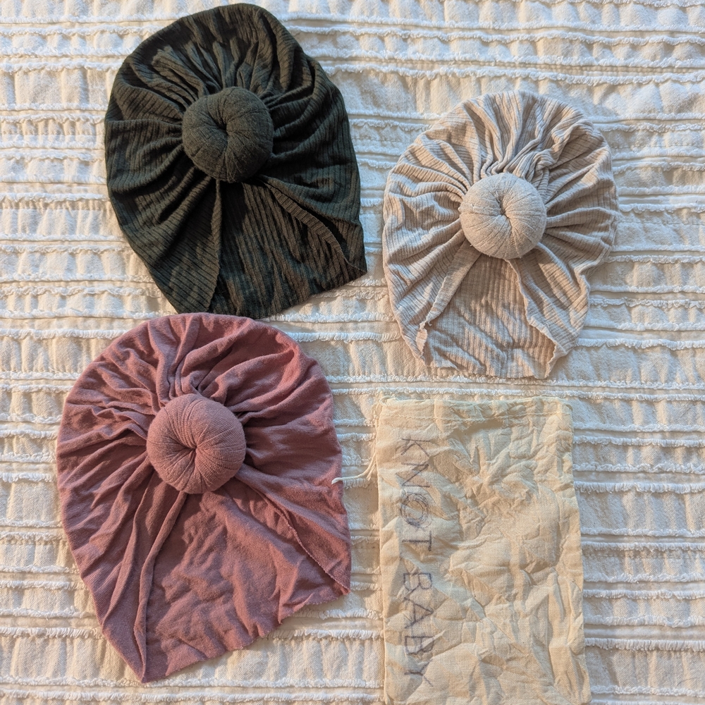 Stylish Kids Turban Hat Trio - Green, Tan, Pink